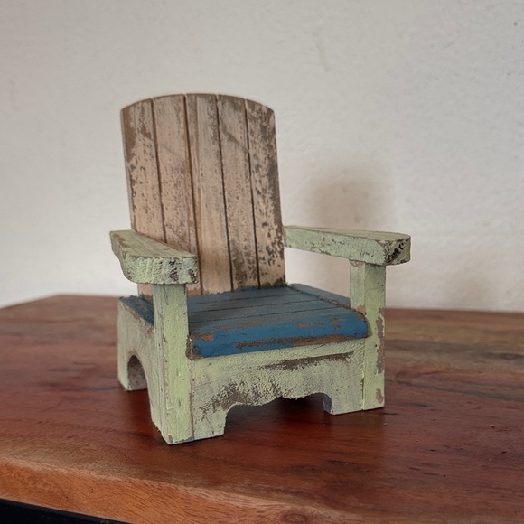 Rustic Wood Beach Chair Weathered Adirondack Blue 4.25 x 4.75 Inches Small Doll - Picture 3 of 7